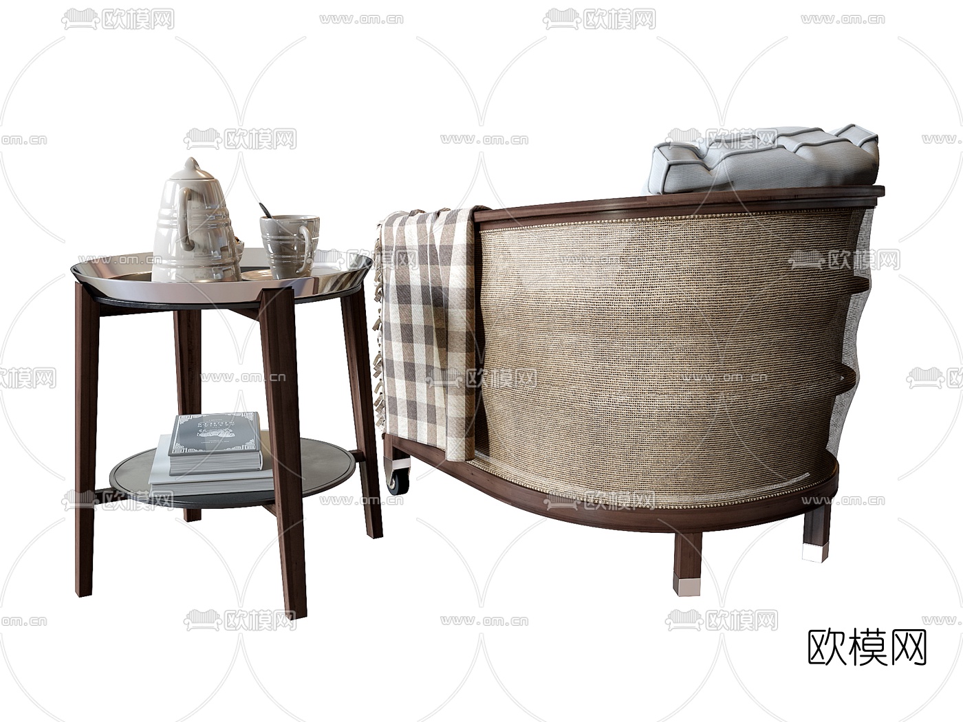 新中式布艺单人沙发3d模型下载（渲染图3）