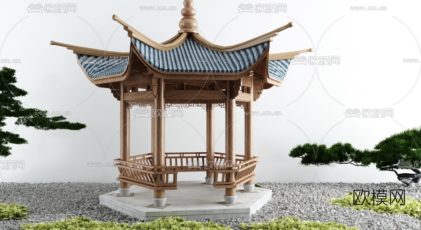 新中式凉亭园艺小品3d模型
