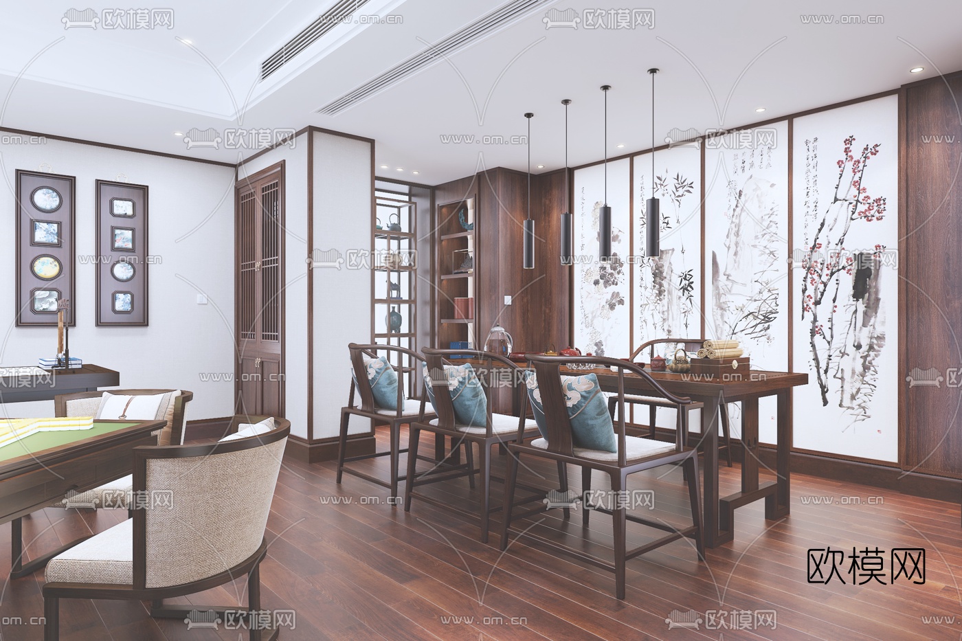 中式茶室棋牌室书房3d模型下载（渲染图4）