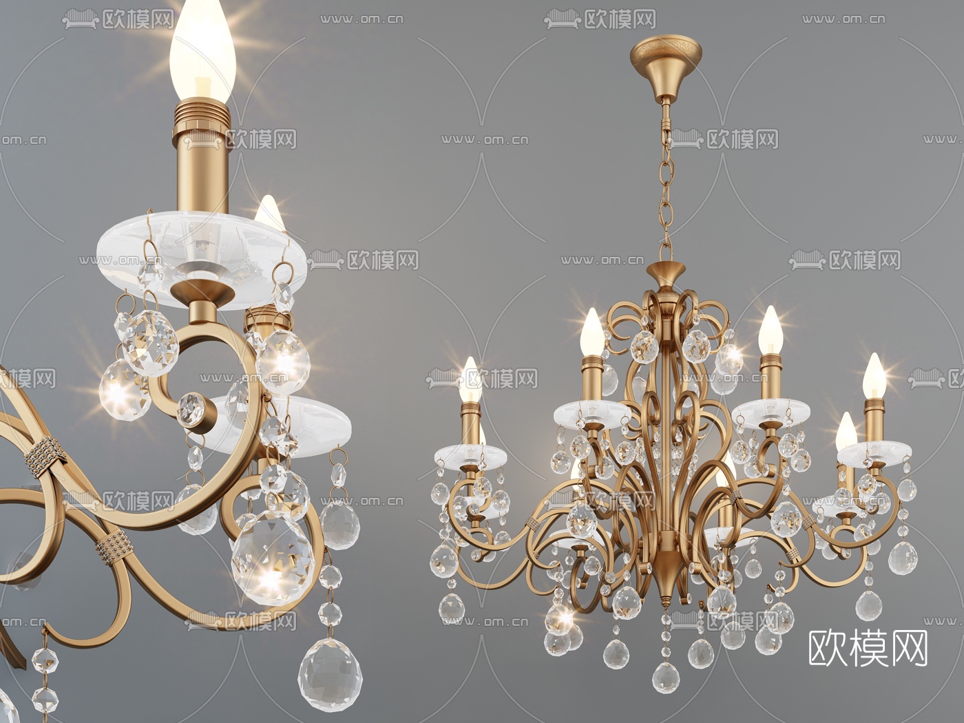 简欧水晶多头吊灯3d模型下载