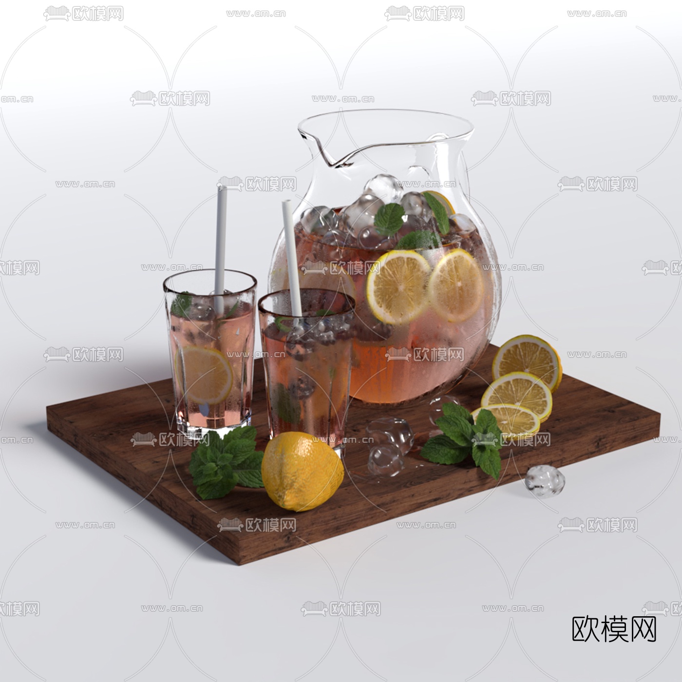 现代冰镇水果茶饮品su模型下载（渲染图1）