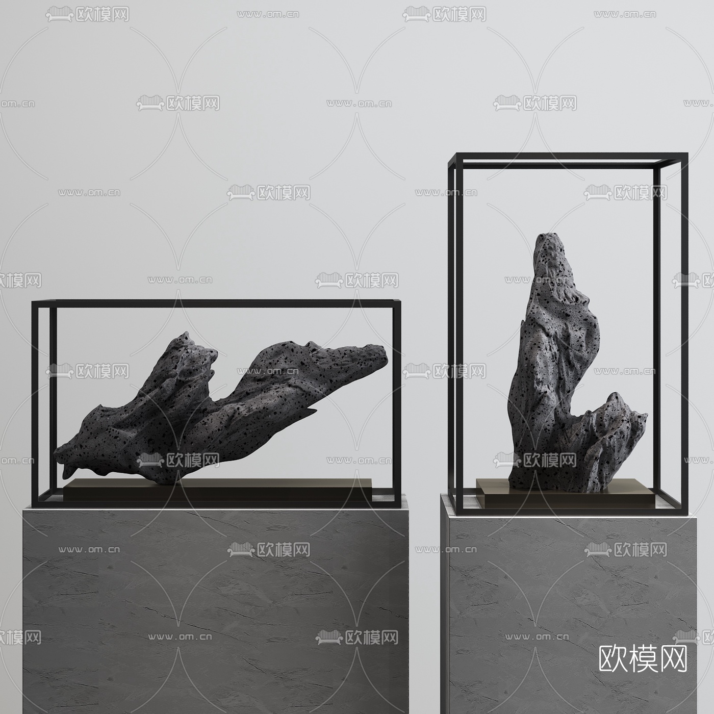 新中式石头雕塑摆件3d模型
