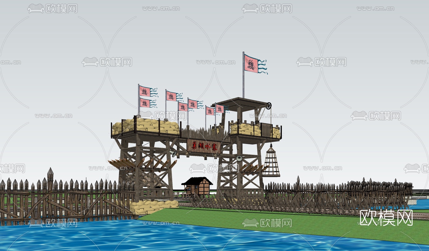 中式古建水寨su模型下载（渲染图2）