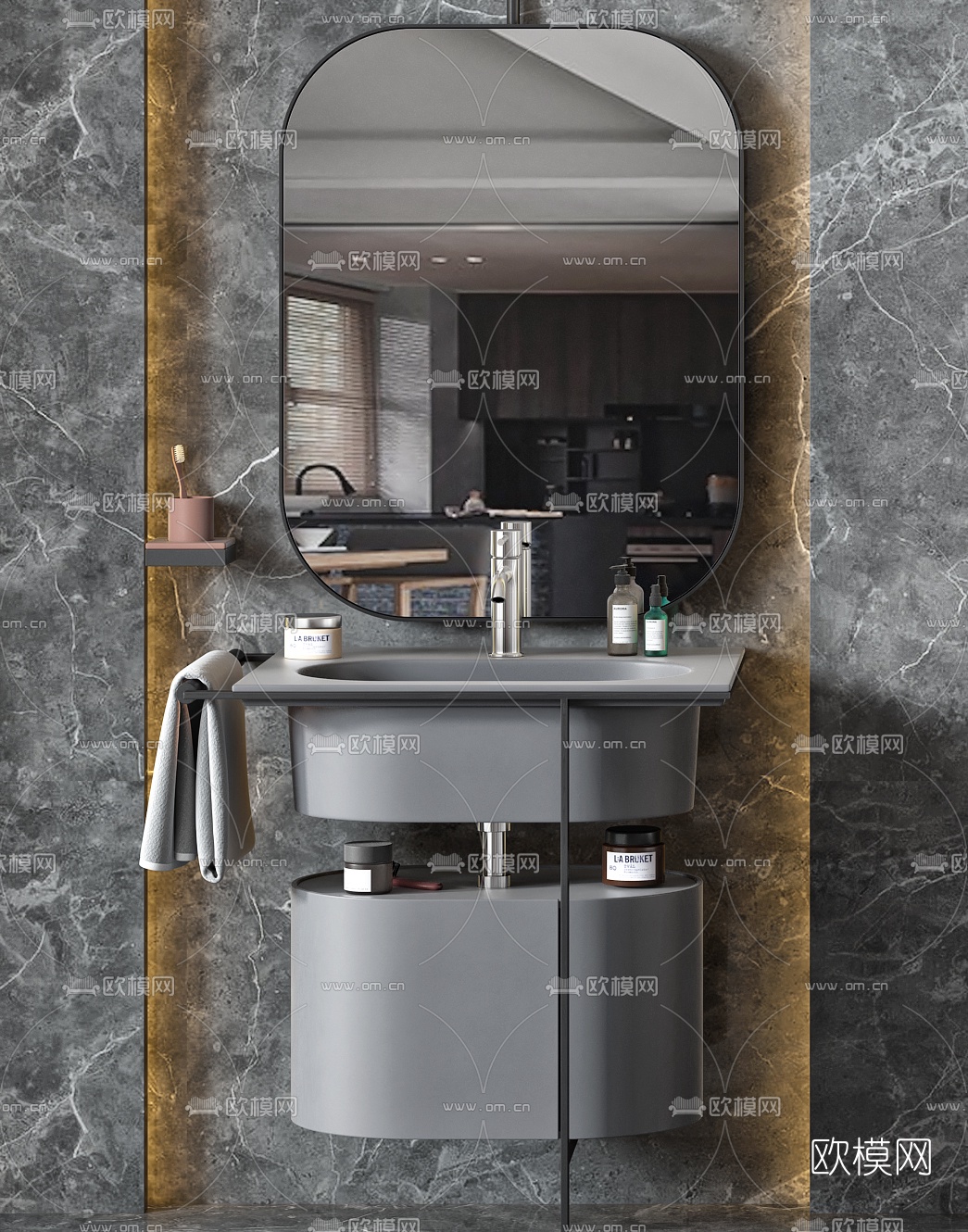 现代浴室柜洗手台3d模型下载（渲染图2）
