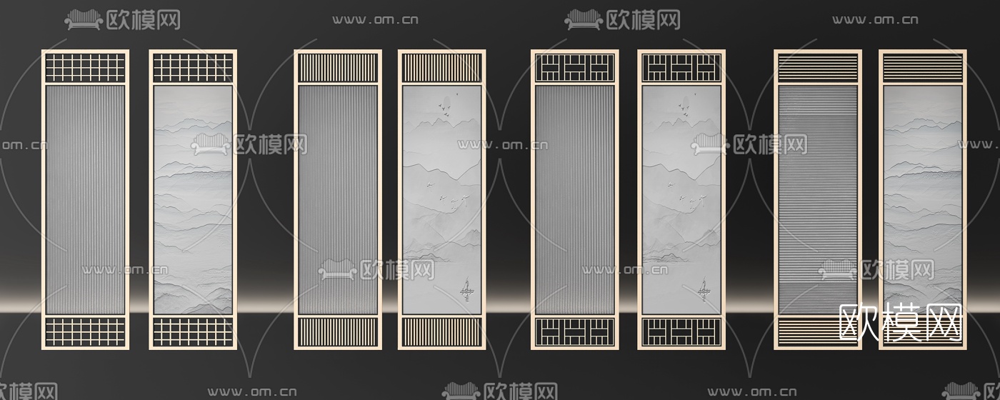 新中式不锈钢夹丝隔断屏风3d模型