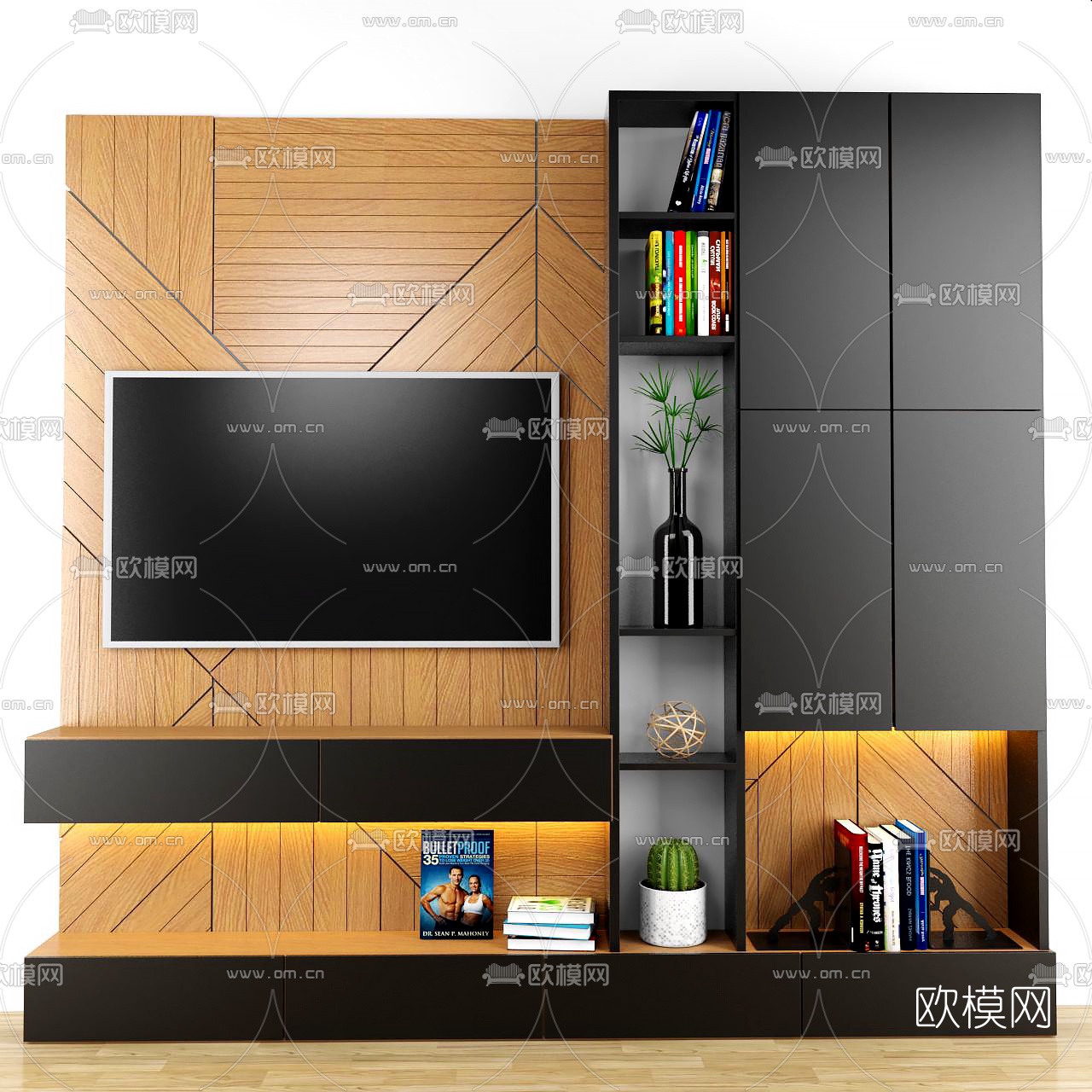 现代简约电视柜背景墙3d模型