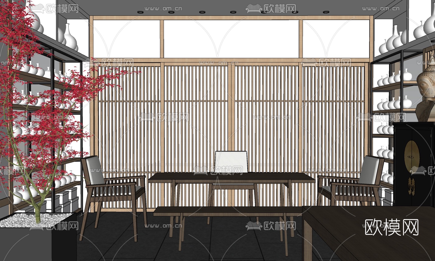 新中式茶壶专卖店su模型下载（渲染图3）