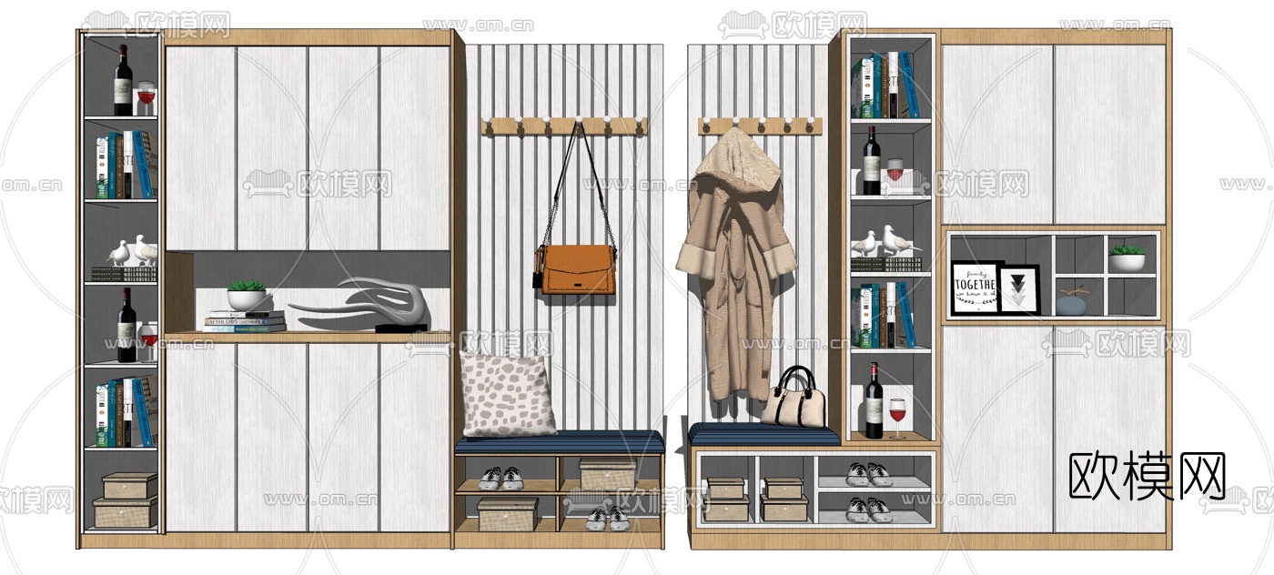 北欧多功能鞋柜组合su模型下载