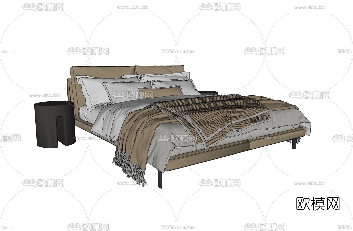 现代布艺双人床su模型下载