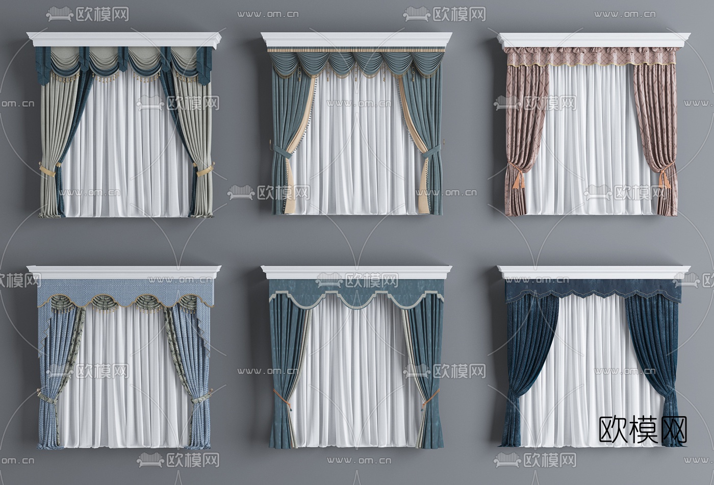 简欧布艺窗帘3d模型下载