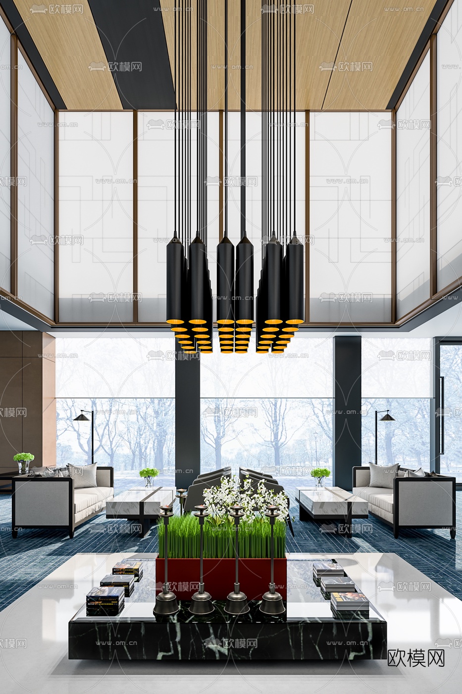 潘冉设计新中式售楼部洽谈区3D模型下载