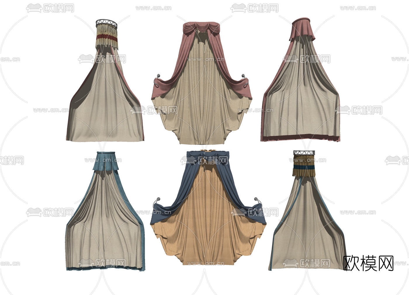 欧式布艺床幔帷幔su模型下载