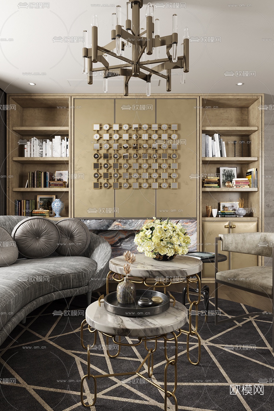 布鲁盟后现代客厅沙发组合3D模型下载（渲染图1）