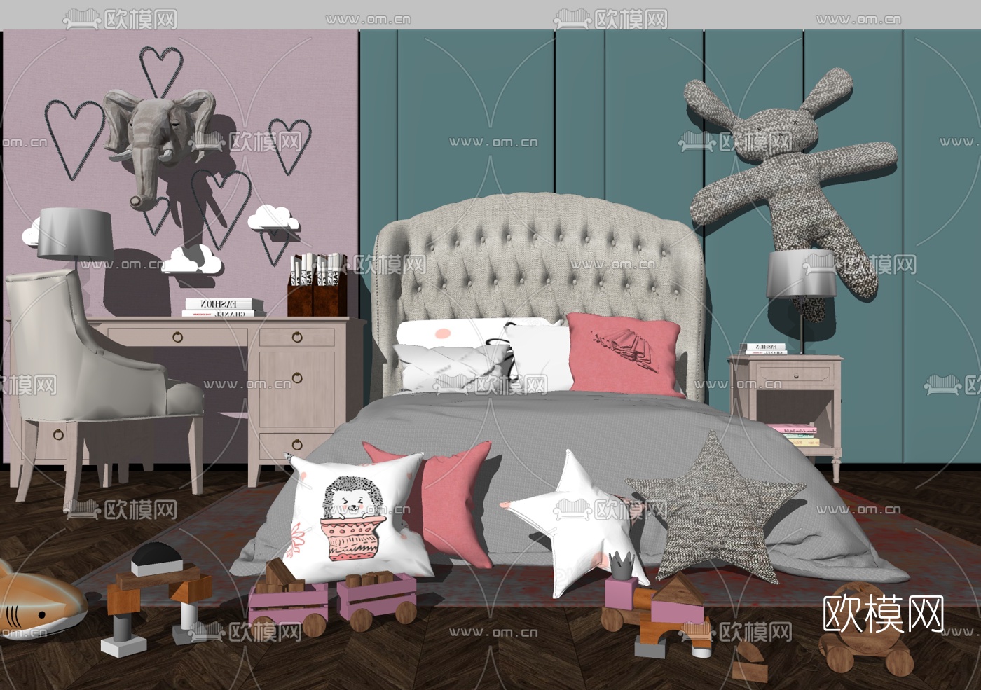欧式布艺儿童床su模型下载