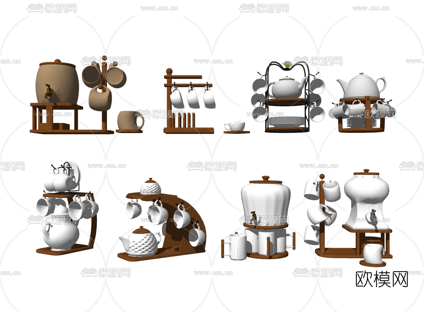 现代茶具茶杯组合su模型下载
