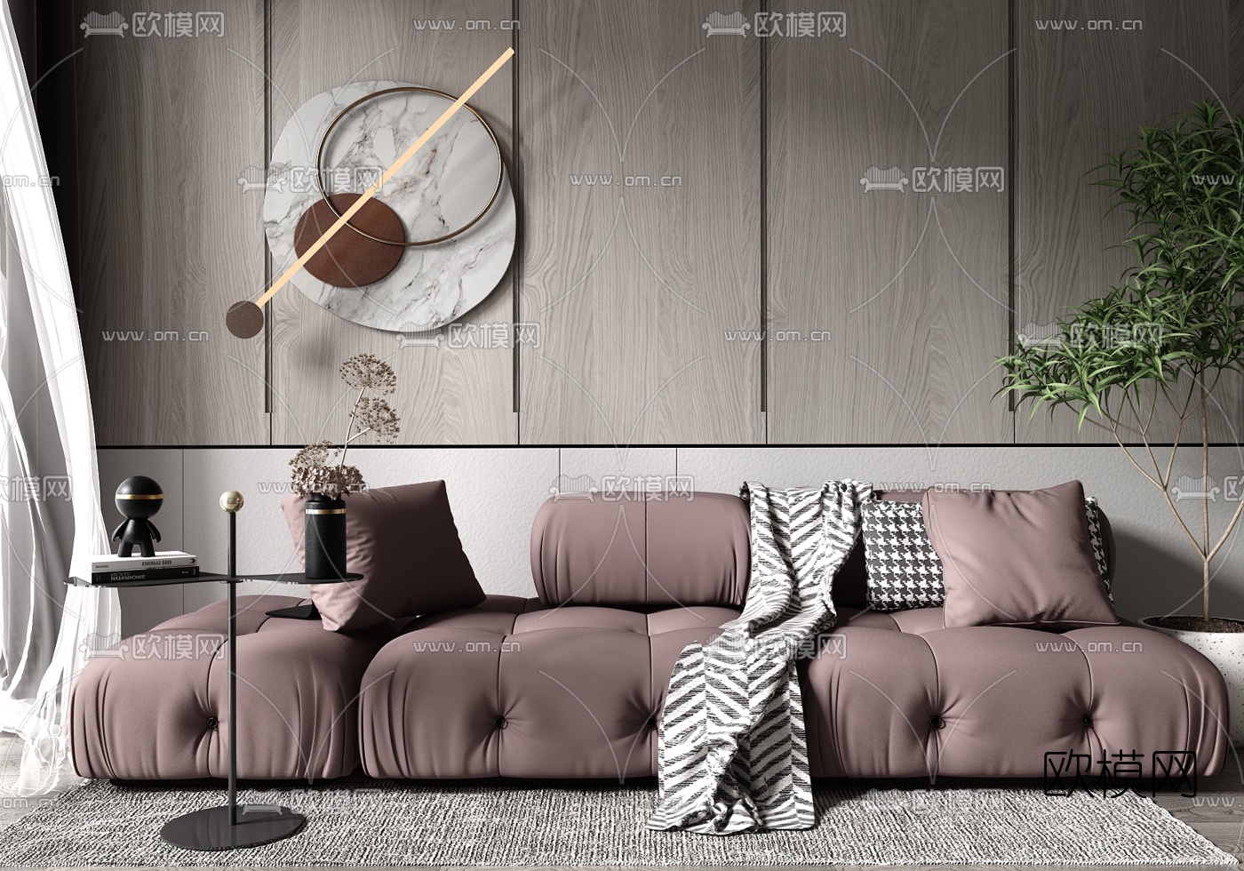 现代轻奢休闲沙发su模型下载（渲染图1）
