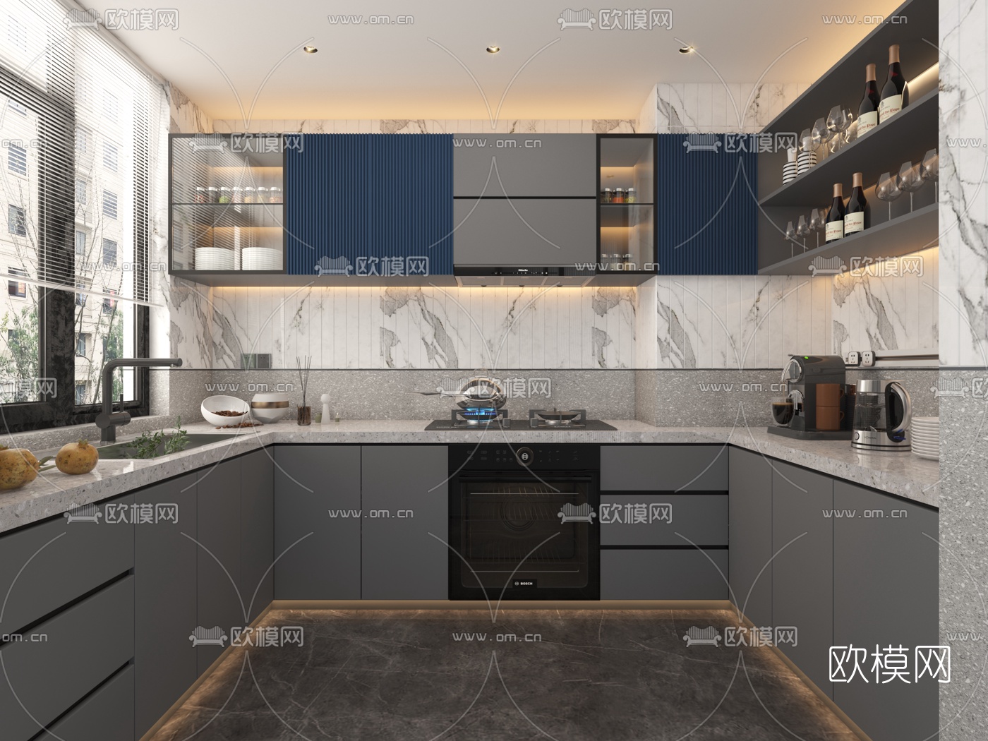 现代卧室厨房卫生间3d模型下载（渲染图3）