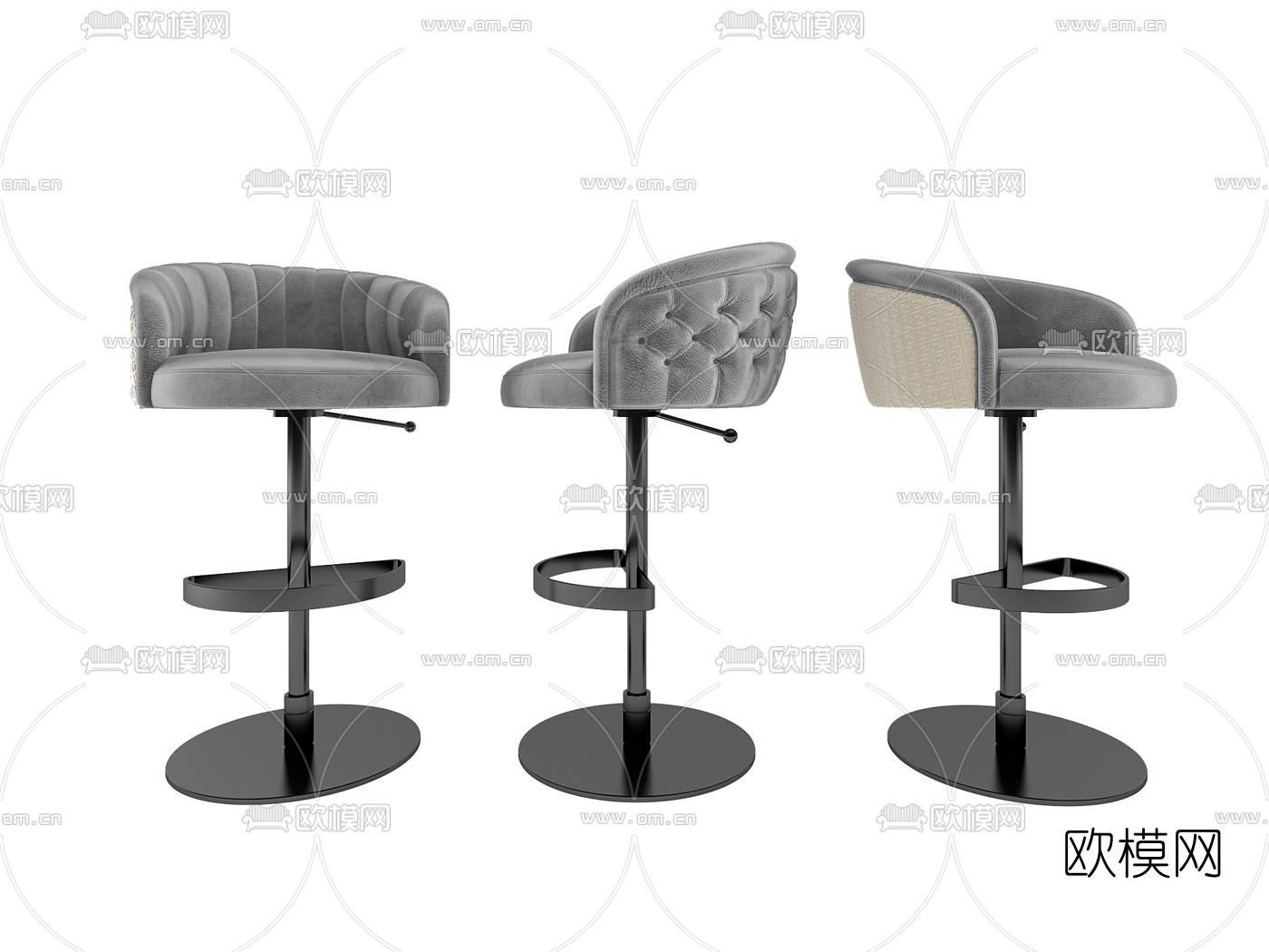 简欧布艺吧椅3d模型下载