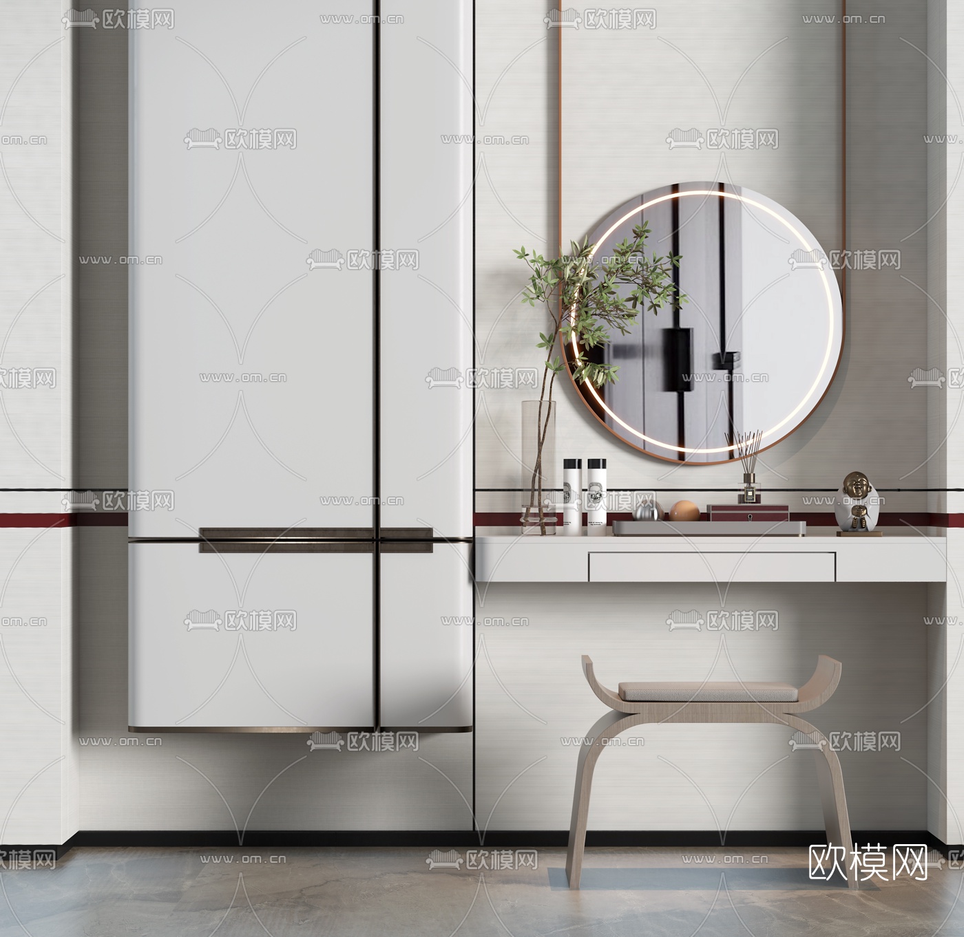 现代梳妆台3d模型下载（渲染图1）