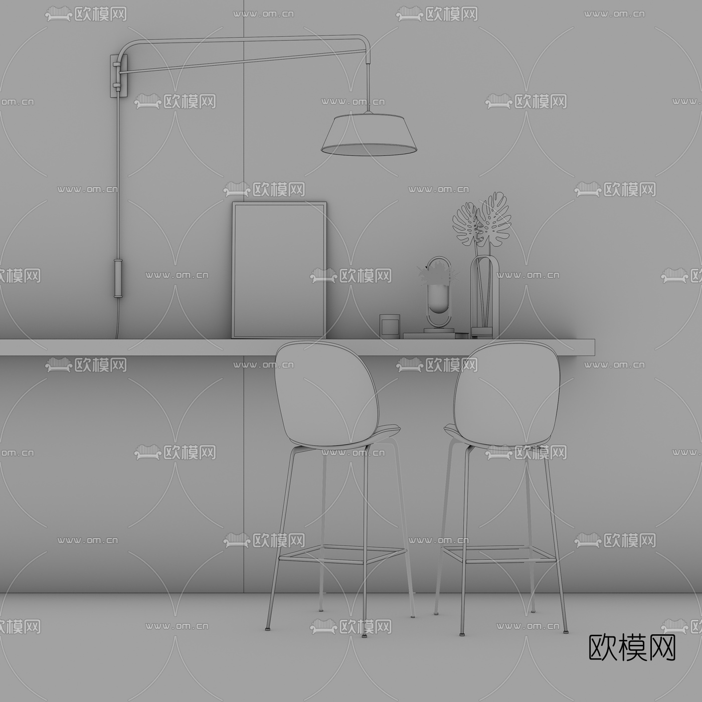 现代简约吧台吧台椅3d模型