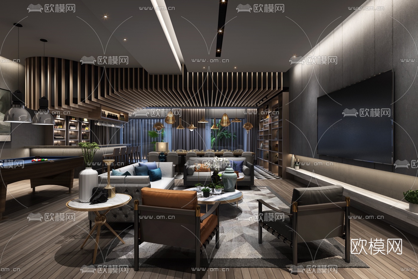 现代轻奢会所会客室3D模型下载_ID10294771_3dmax免费模型-欧模网
