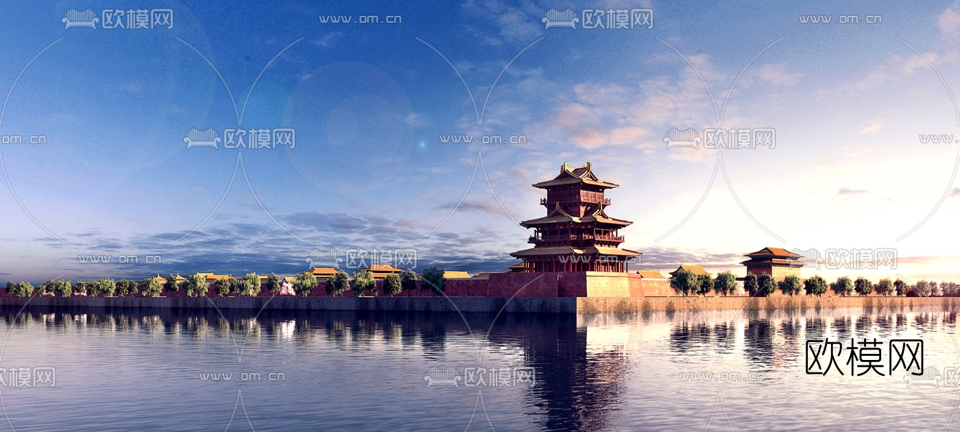 新中式古建筑外观3D模型下载