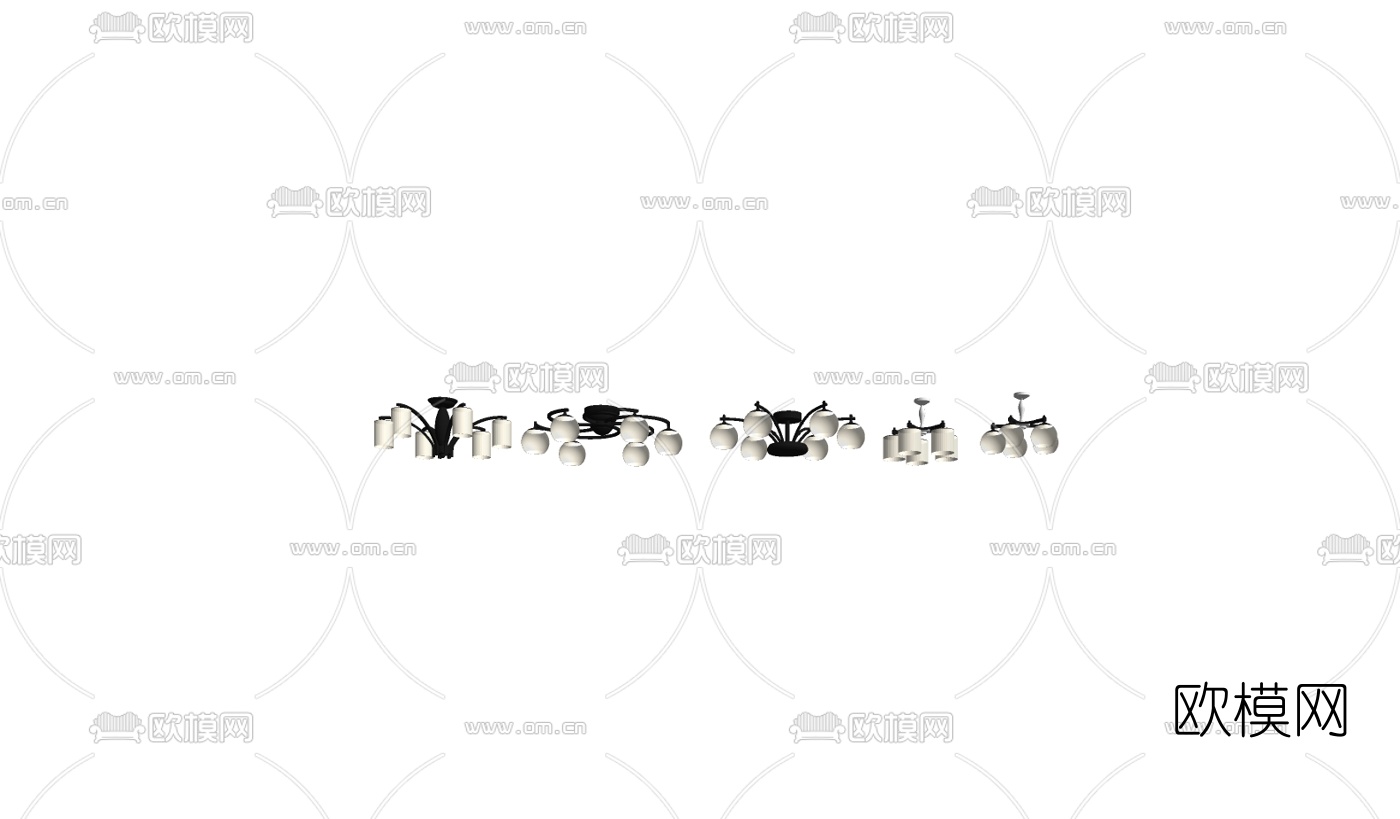 美式金属吸顶灯组合su模型下载（渲染图2）