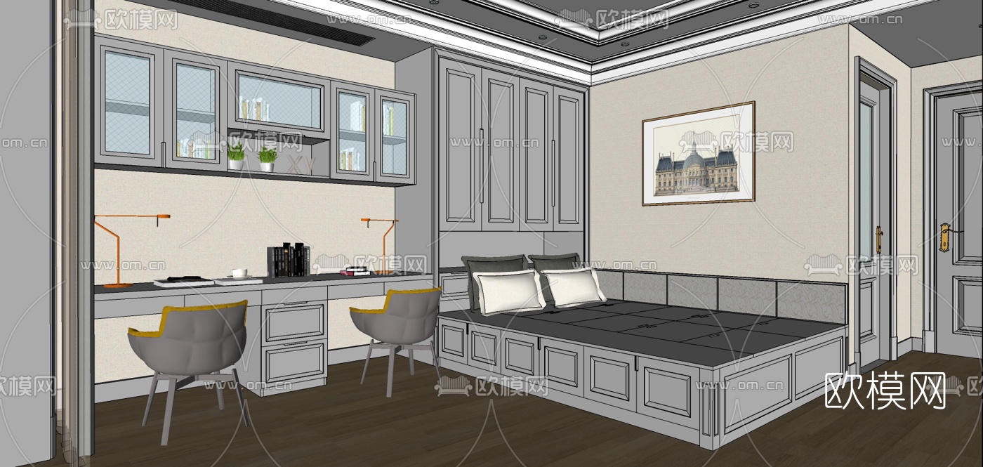 欧式卧室组合su模型下载（渲染图3）