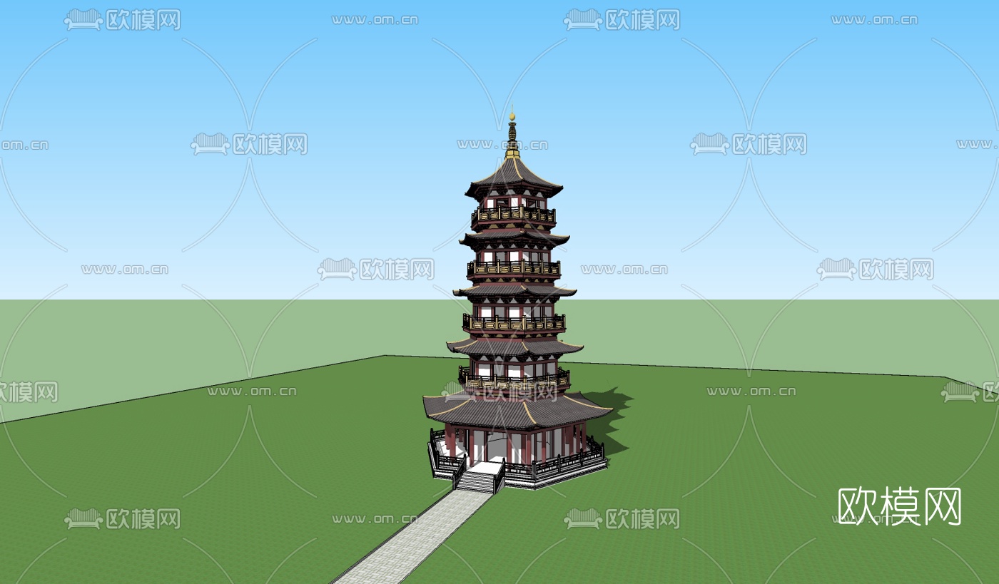 中式宝塔su模型下载（渲染图3）