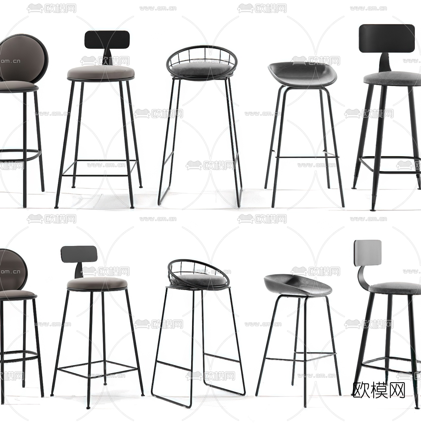 现代布艺吧椅3d模型下载