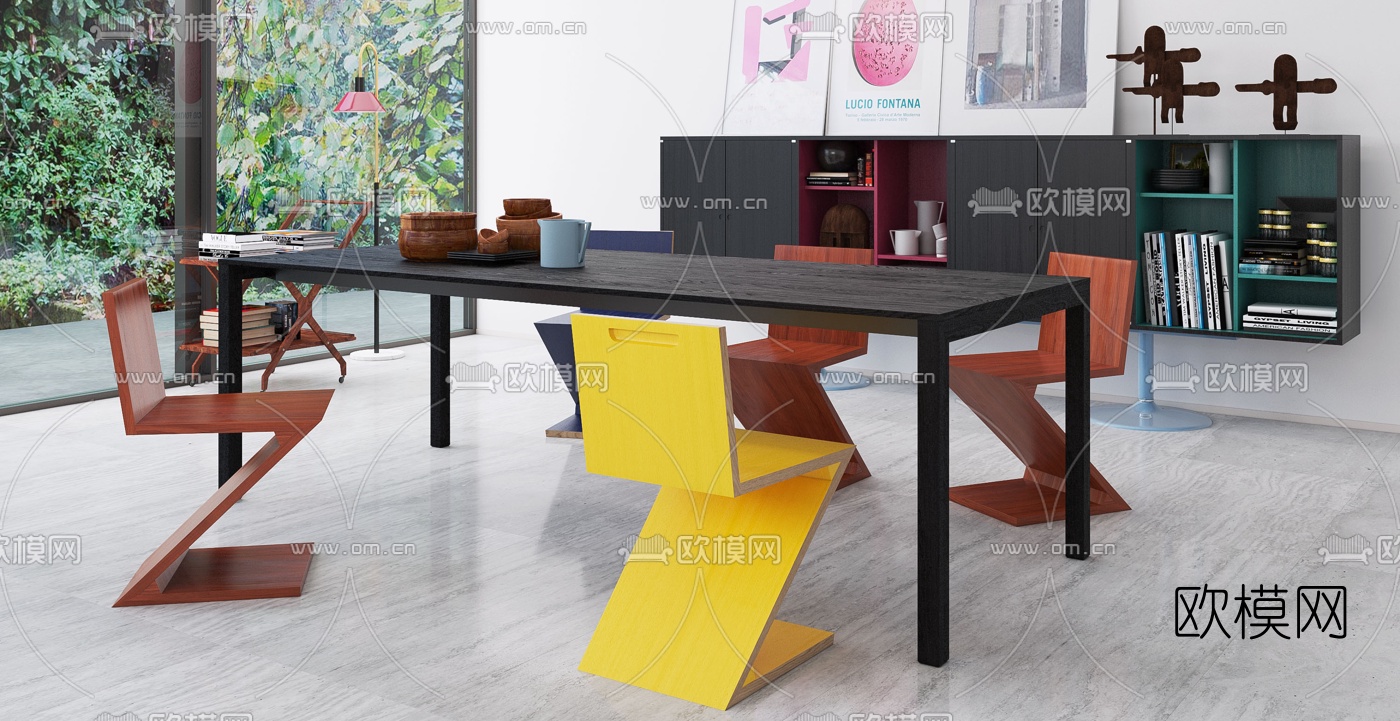 意大利Cassina品牌 现代个性餐桌椅边柜3D模型