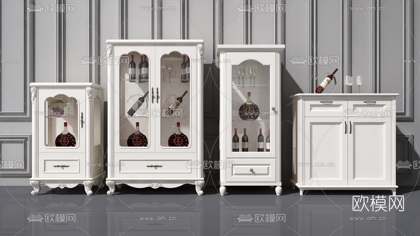简欧实木酒柜3d模型下载