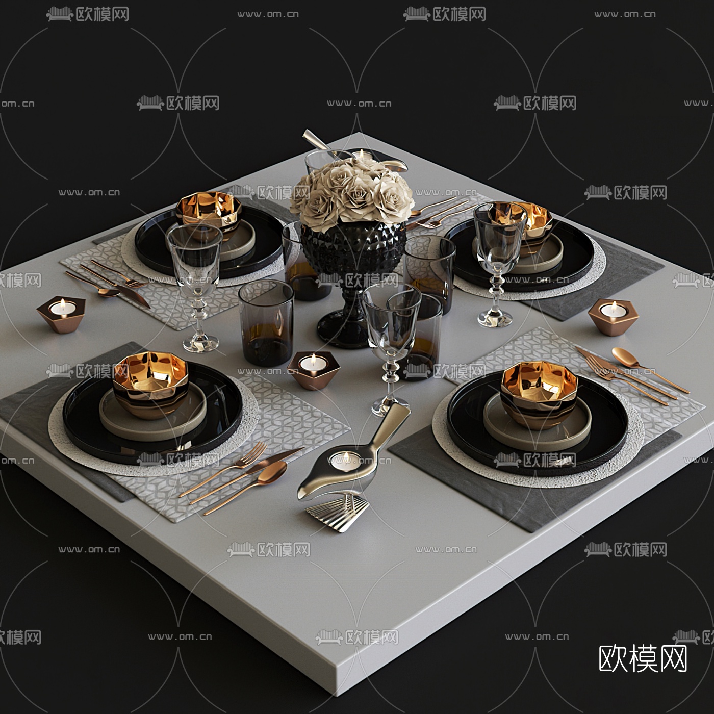 简欧轻奢餐具3d模型下载（渲染图1）