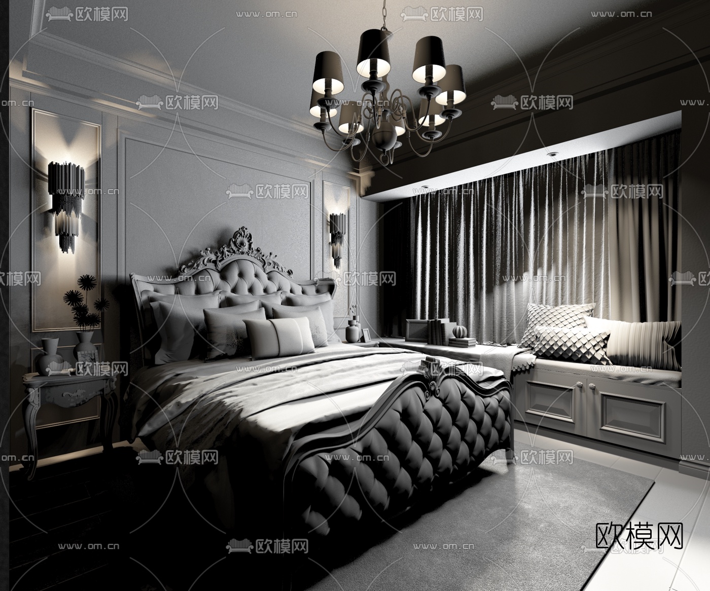 简美卧室3d模型下载（渲染图2）