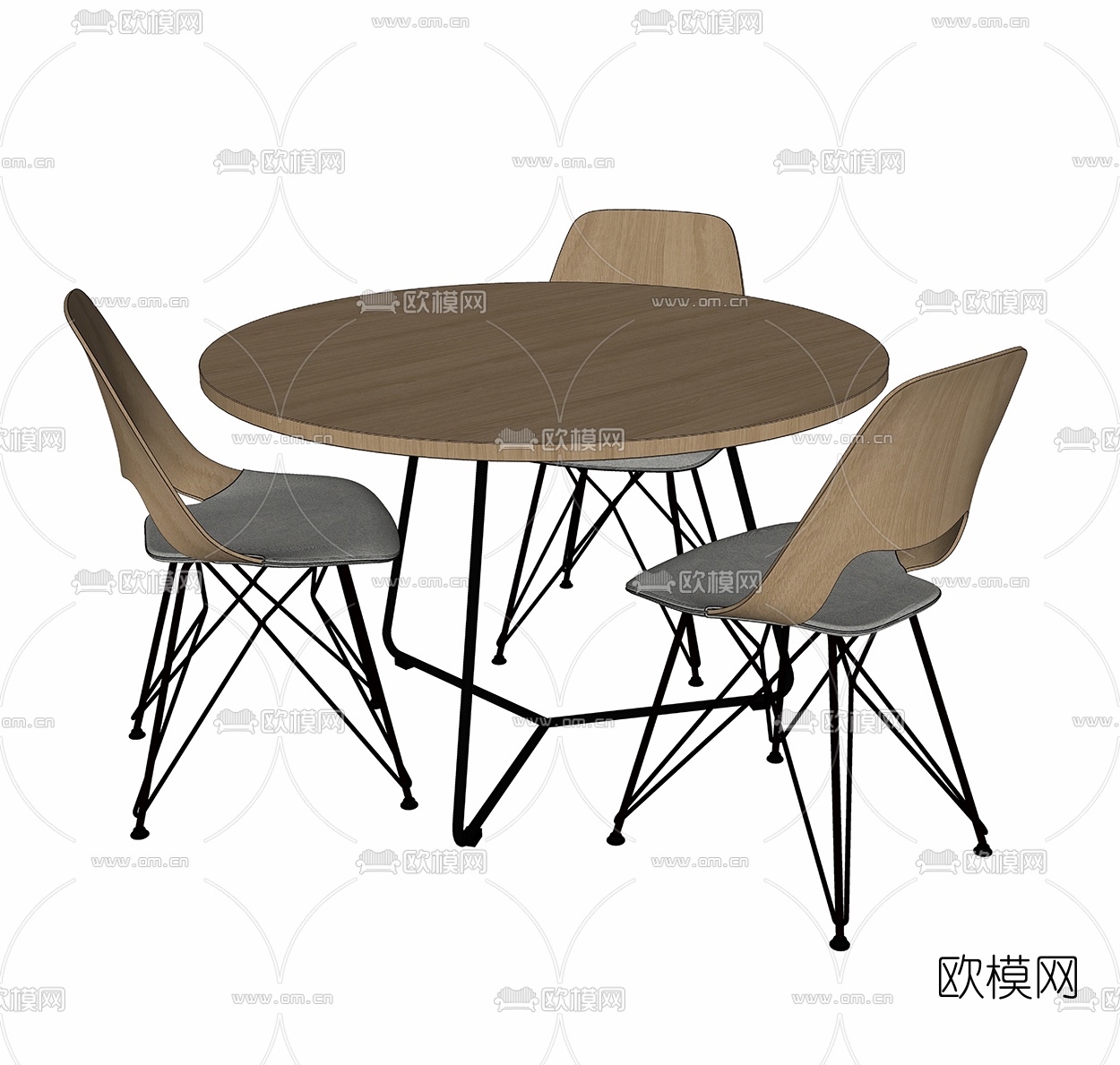 工业风餐桌椅组合su模型下载