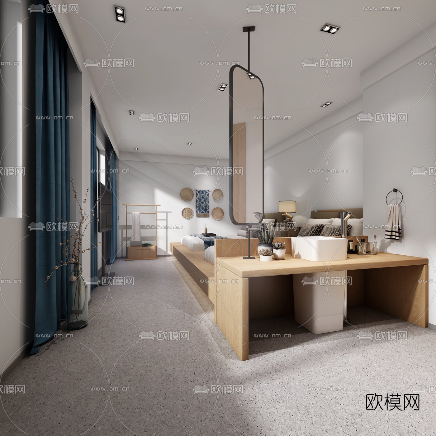 现代民宿客房双人间3d模型下载_ID10285066_3dmax免费模型-欧模网