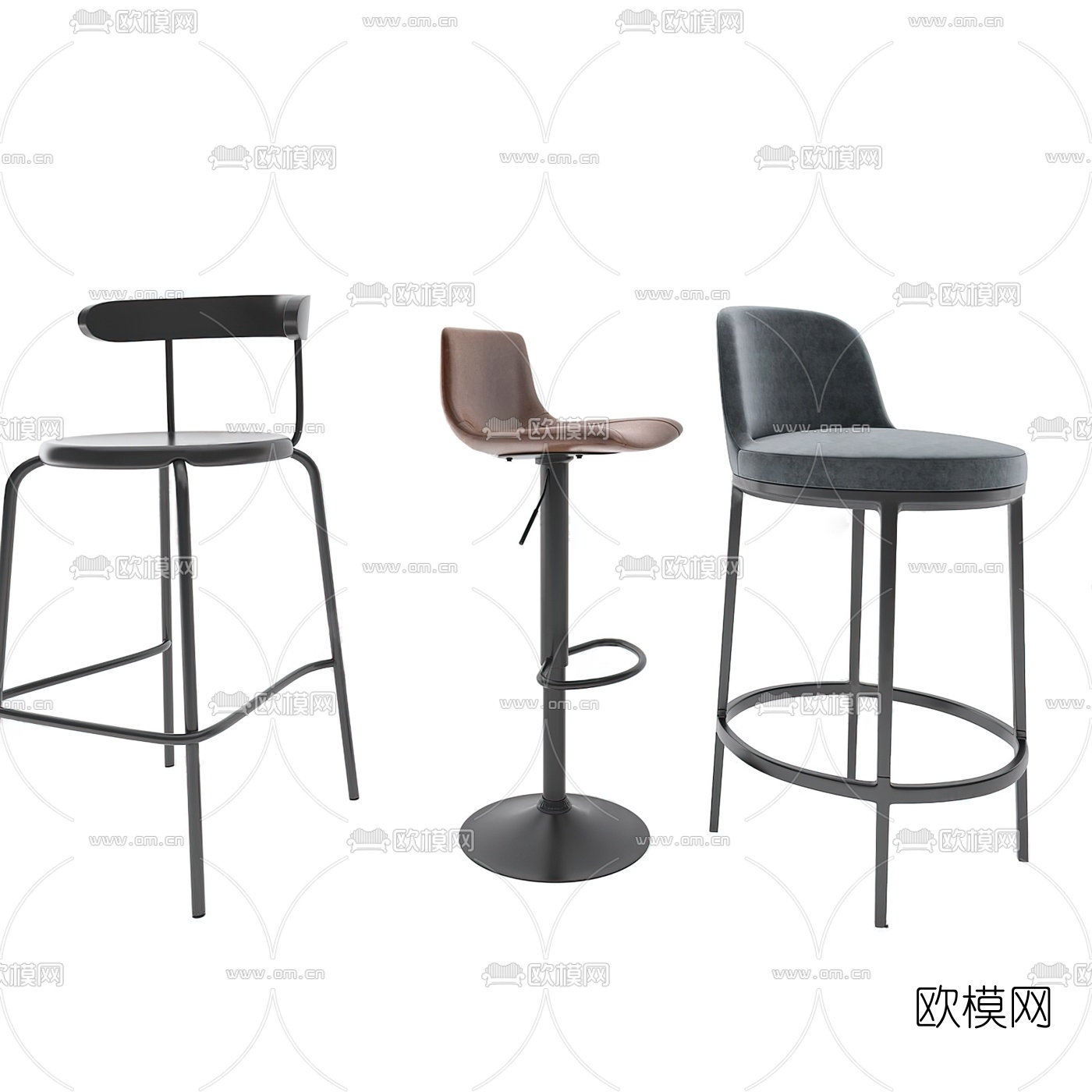 现代布艺吧椅3d模型下载