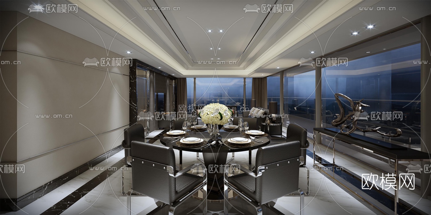梁志天现代客厅餐厅空间3D模型