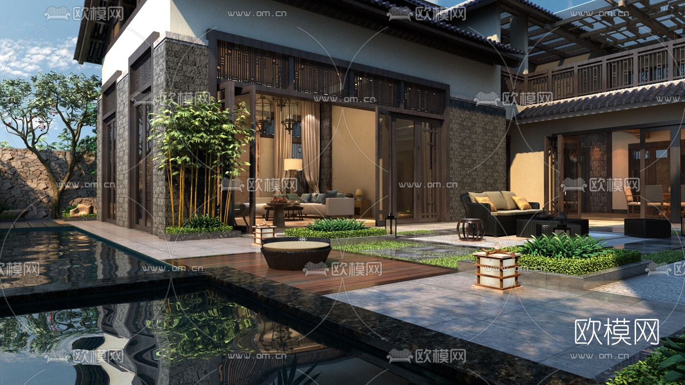 中式庭院景观3D模型