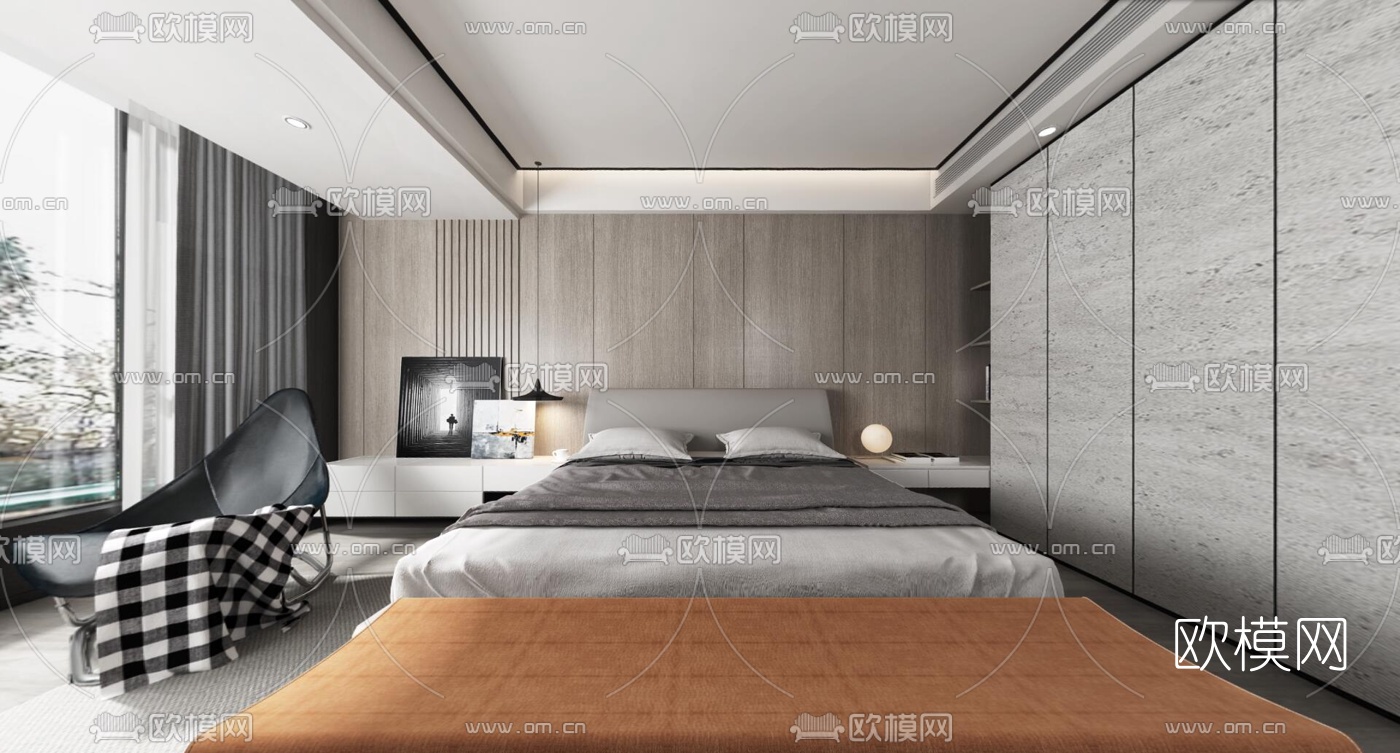 现代卧室全景3d模型
