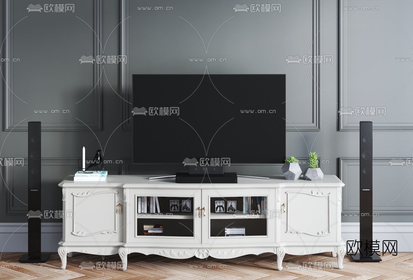 欧式实木电视柜3d模型下载