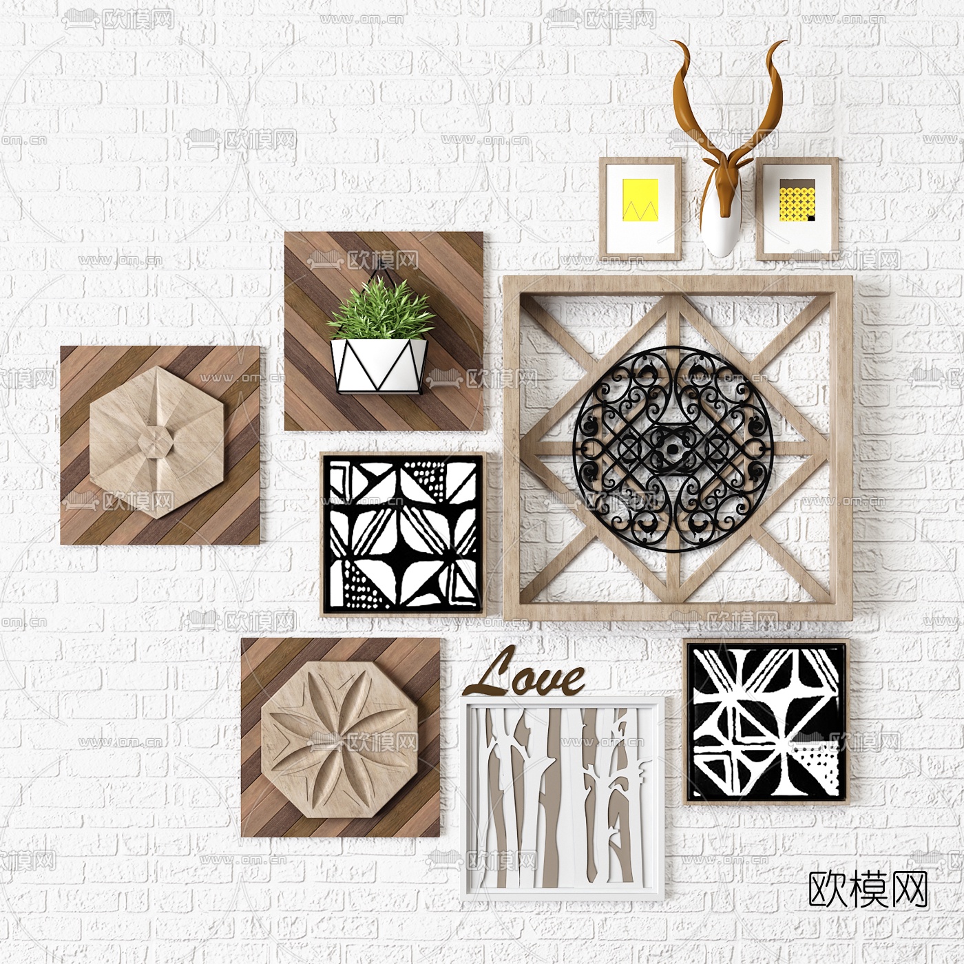 北欧实木墙饰挂件3d模型下载