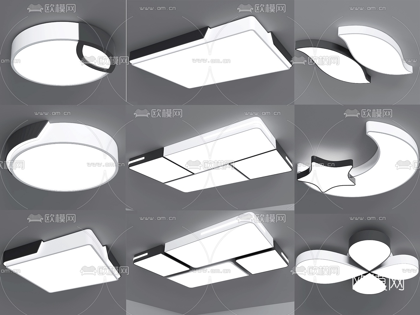 现代吸顶灯组合3d模型下载