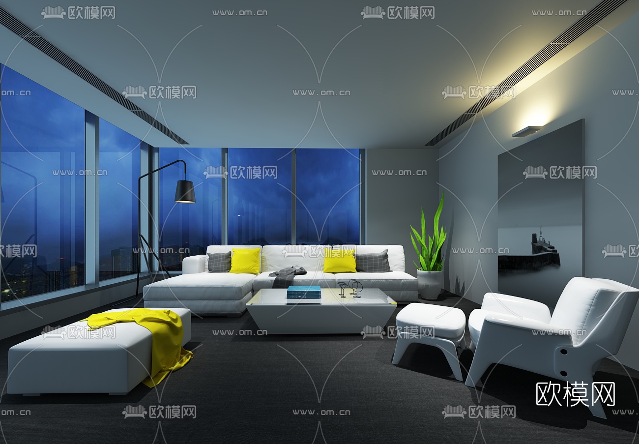 现代会所会客厅3D模型