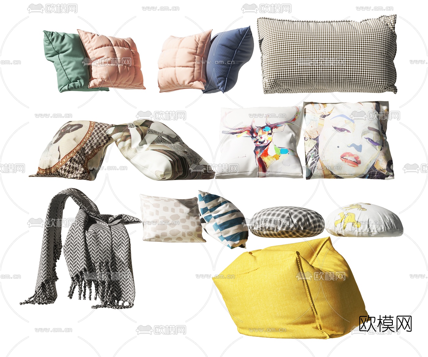 现代布艺抱枕3d模型下载