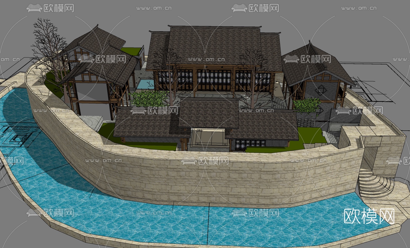 中式庭院免费su模型下载（渲染图4）