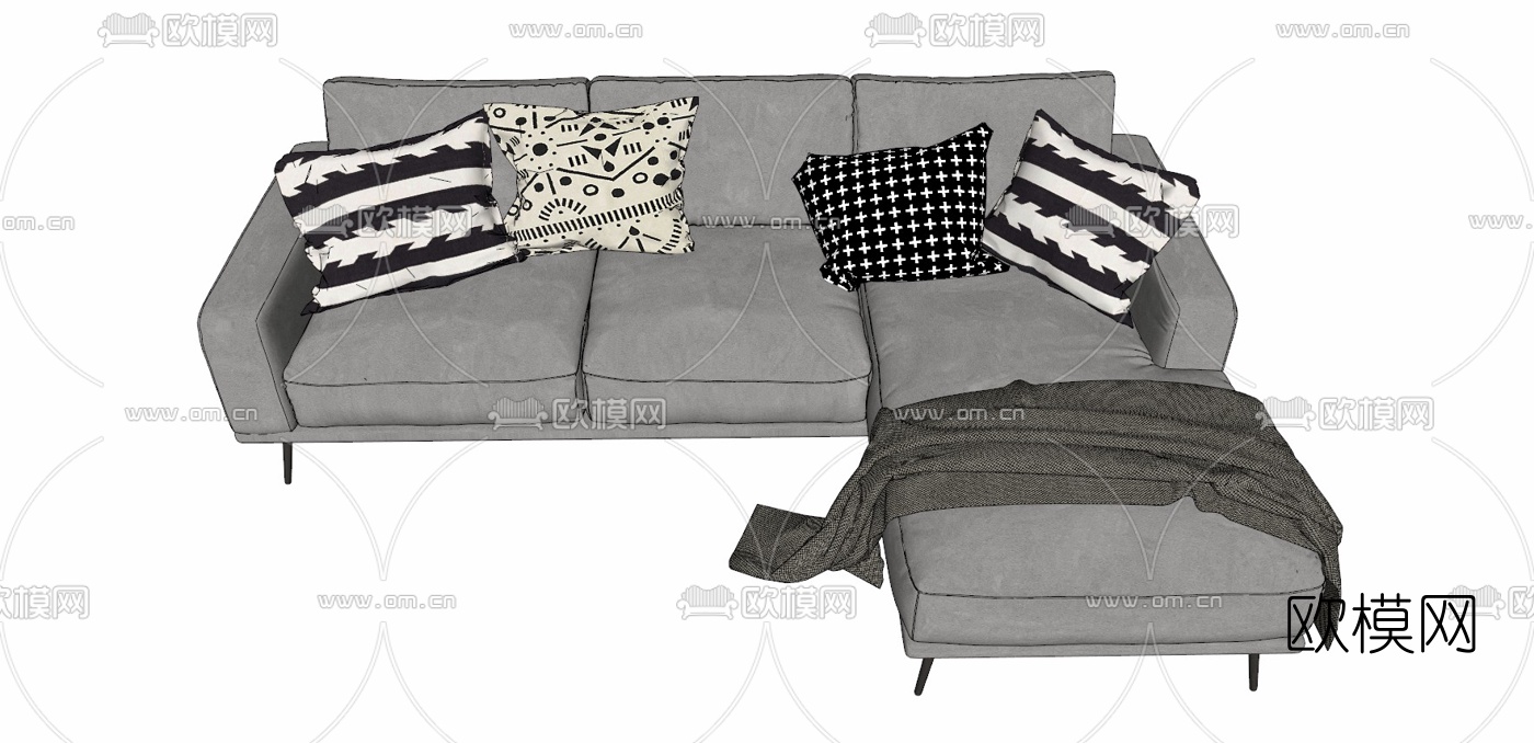 现代转角多人沙发免费su模型下载