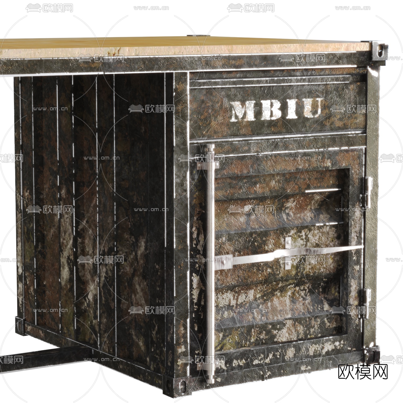 工业风实木书桌3d模型下载（渲染图2）