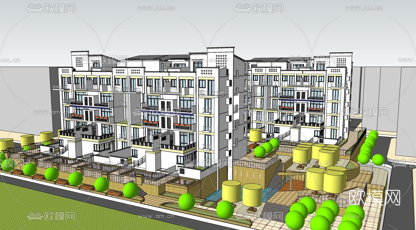 现代小区规划免费su模型下载（渲染图3）