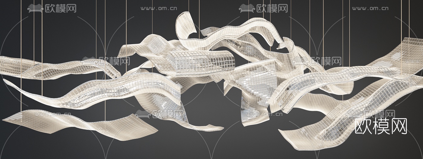 现代水晶片创意吊灯3d模型下载（渲染图2）